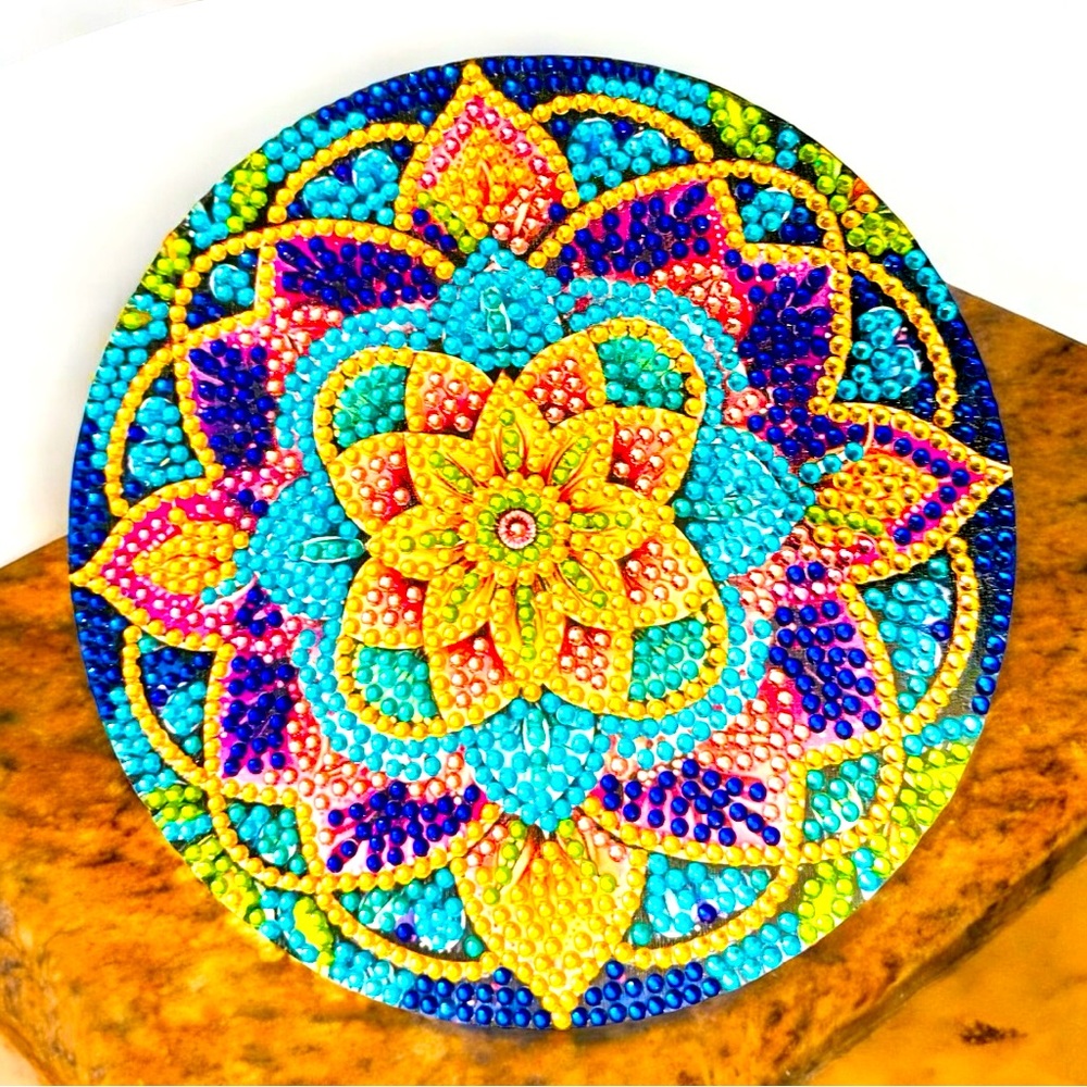 Trivet 6” Round Colorful Hand Crafted Sealed Diamond Art NWT